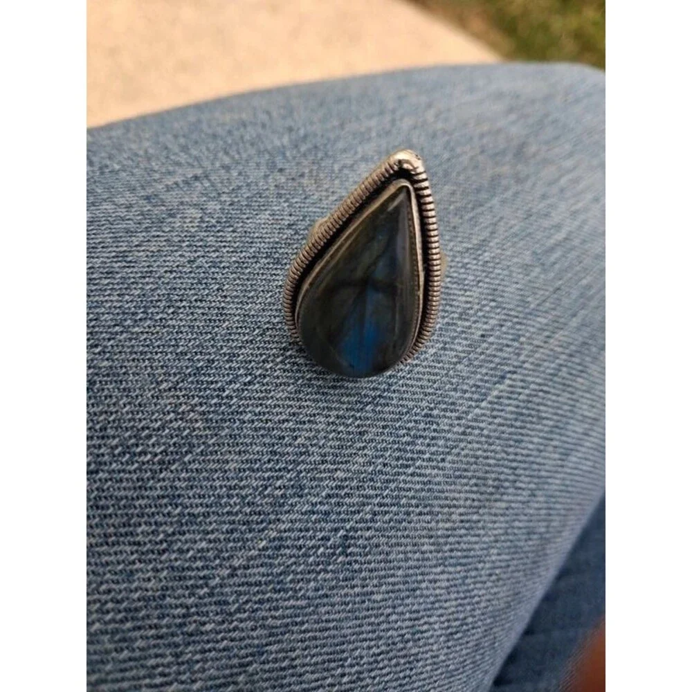 Chunky Labradorite Cabochon • Blue Flash Labradorite Ring • Artisan Boho Style